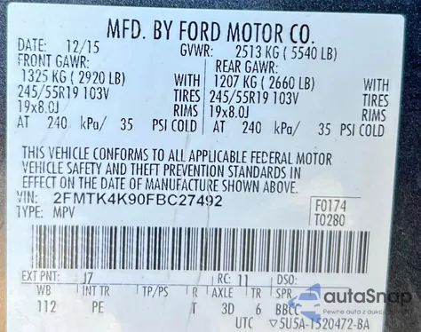 2015 Ford Edge Titanium z USA, uszkodzony, nr VIN 2FMTK4K90FBC27492